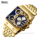 Original Goldene D-Form Uhr mit großem Zifferblatt mit Kette Edelstahlarmband Herren Quarzuhren Multi Time Zone Luxus-Armbanduhr